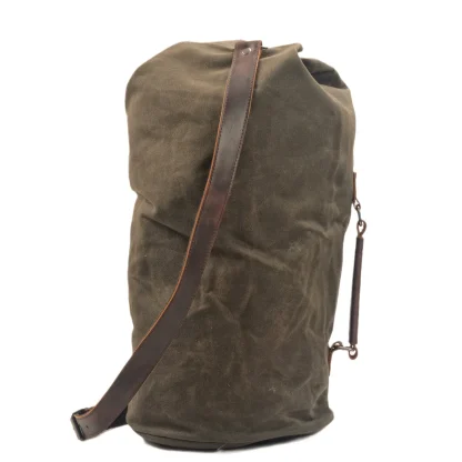 Waterproof waxed Canvas Backpack large capacity bucket bag cylinder bag mountaineering backpack military bag - Image 6