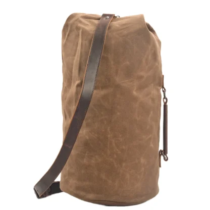 Waterproof waxed Canvas Backpack large capacity bucket bag cylinder bag mountaineering backpack military bag - Image 3