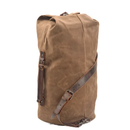 Waterproof waxed Canvas Backpack large capacity bucket bag cylinder bag mountaineering backpack military bag - Image 2