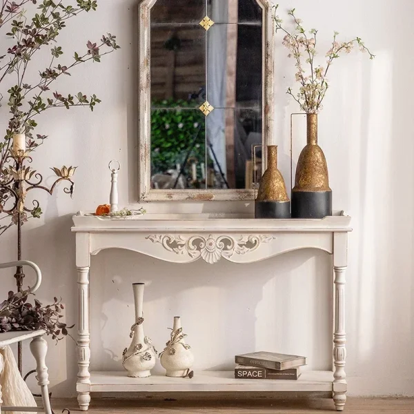 European Solid Wood Entrance Console Shelf Retro Carved Console Tables Living Room Furniture Home Decoration CabinetN