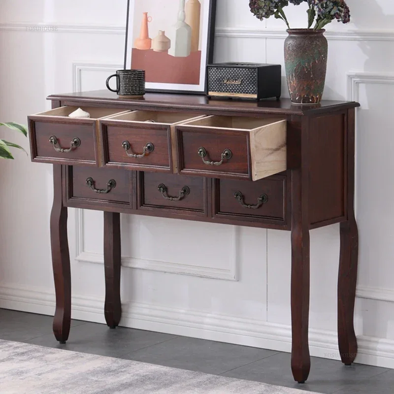 American Solid Wood Console Table Retro Living Room Furniture Entrance Console Cabinet Household Aisle Decoration Hallway Table - Image 5