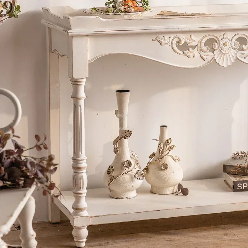 European Solid Wood Entrance Console Shelf Retro Carved Console Tables Living Room Furniture Home Decoration CabinetN - Image 3