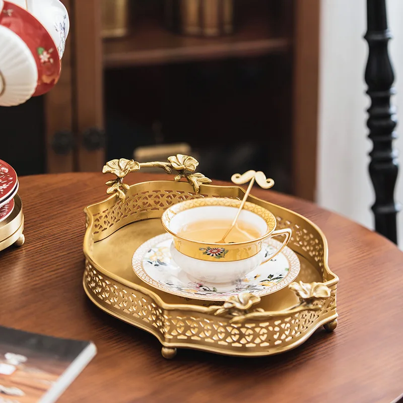 Retro light luxury home living room brass tray entrance storage decorative dining table fruit tea tray storage tray high sense - Image 2