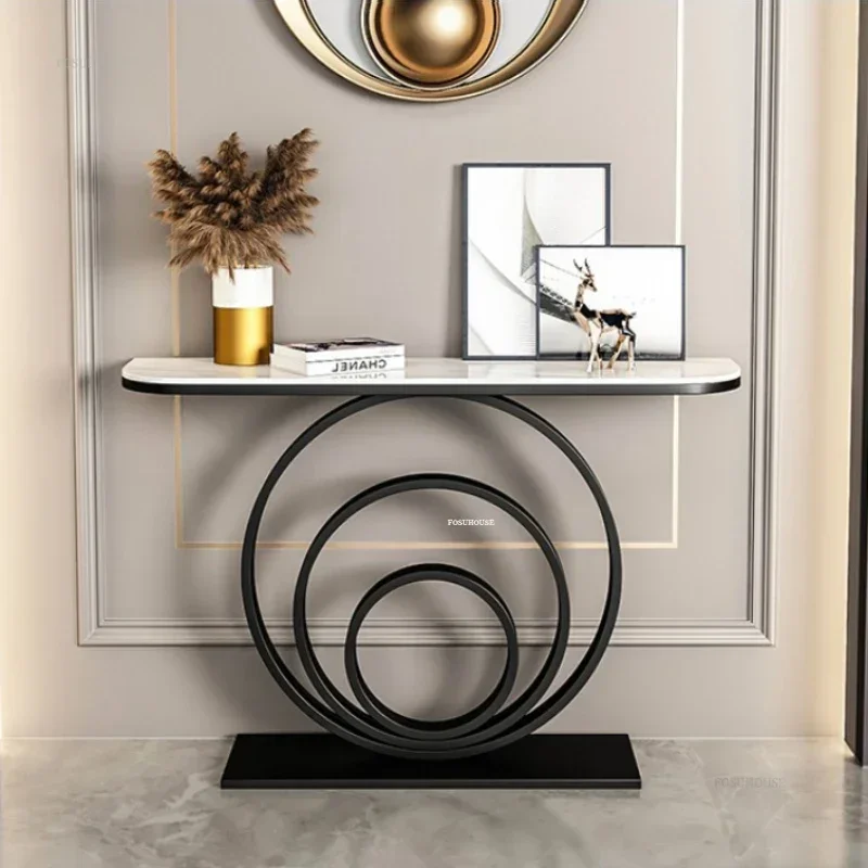 Light Luxury Slate Console Tables for Living Room Modern Hallway Porch Table Entrance Hall Furniture Semicircular End View Table - Image 4