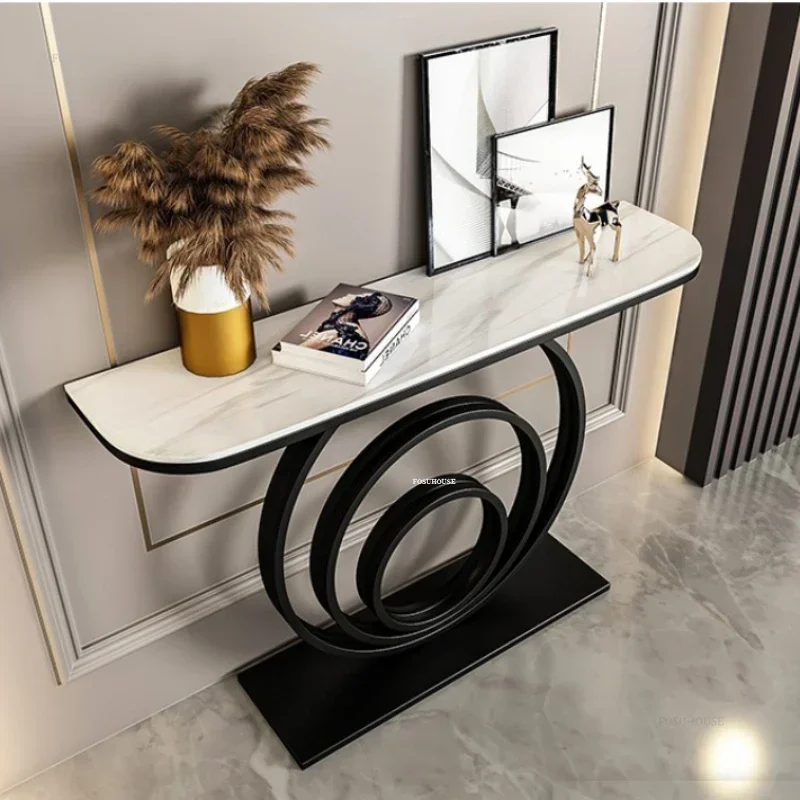 Light Luxury Slate Console Tables for Living Room Modern Hallway Porch Table Entrance Hall Furniture Semicircular End View Table - Image 3