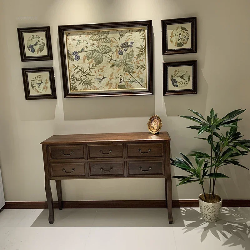 American Solid Wood Console Table Retro Living Room Furniture Entrance Console Cabinet Household Aisle Decoration Hallway Table - Image 2