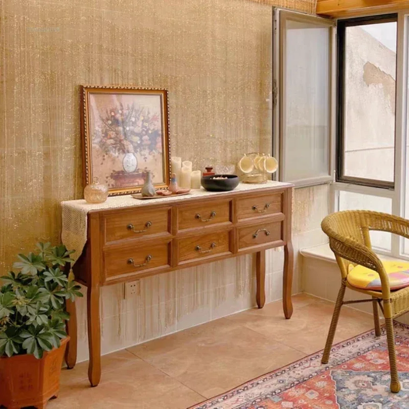 American Solid Wood Console Table Retro Living Room Furniture Entrance Console Cabinet Household Aisle Decoration Hallway Table - Image 4