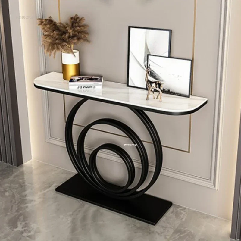 Light Luxury Slate Console Tables for Living Room Modern Hallway Porch Table Entrance Hall Furniture Semicircular End View Table - Image 2