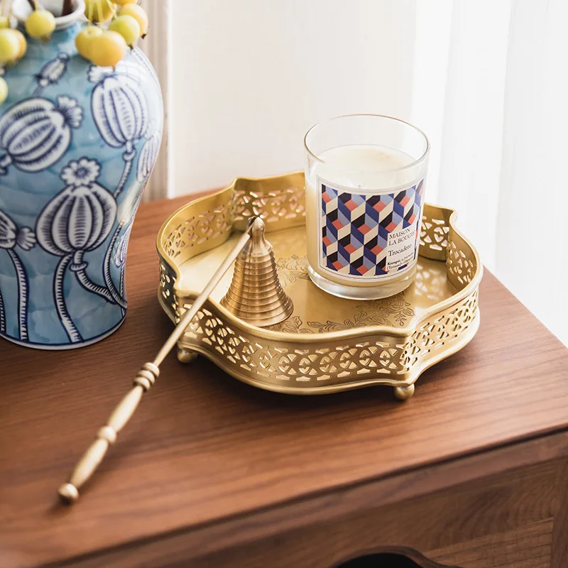 Retro light luxury home living room brass tray entrance storage decorative dining table fruit tea tray storage tray high sense - Image 5