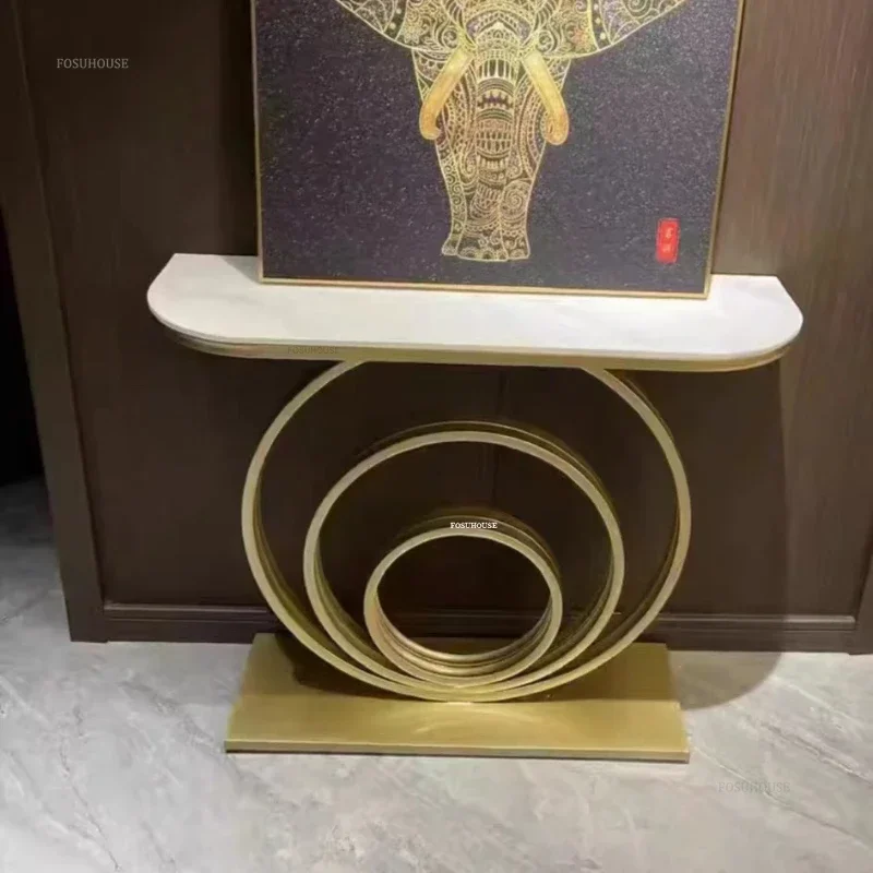 Light Luxury Slate Console Tables for Living Room Modern Hallway Porch Table Entrance Hall Furniture Semicircular End View Table - Image 5