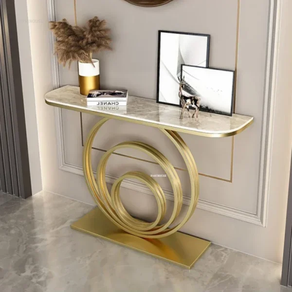 Light Luxury Slate Console Tables for Living Room Modern Hallway Porch Table Entrance Hall Furniture Semicircular End View Table