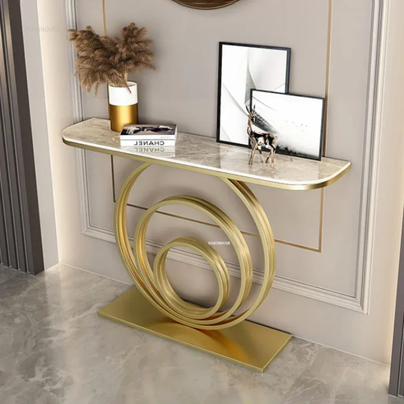 Light Luxury Slate Console Tables for Living Room Modern Hallway Porch Table Entrance Hall Furniture Semicircular End View Table