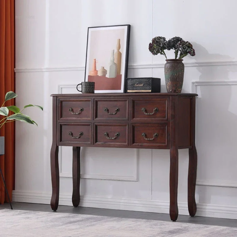 American Solid Wood Console Table Retro Living Room Furniture Entrance Console Cabinet Household Aisle Decoration Hallway Table - Image 3