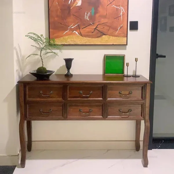 American Solid Wood Console Table Retro Living Room Furniture Entrance Console Cabinet Household Aisle Decoration Hallway Table
