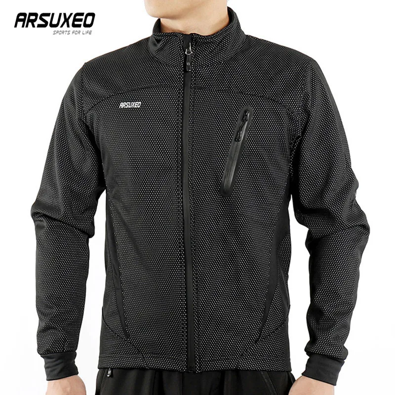 ARSUXEO Fleece Cycling Jacket Man Winter Thermal Mountain Bike Jacket Waterproof Bicycle Coat Windproof Reflective MTB Jacket - Image 3