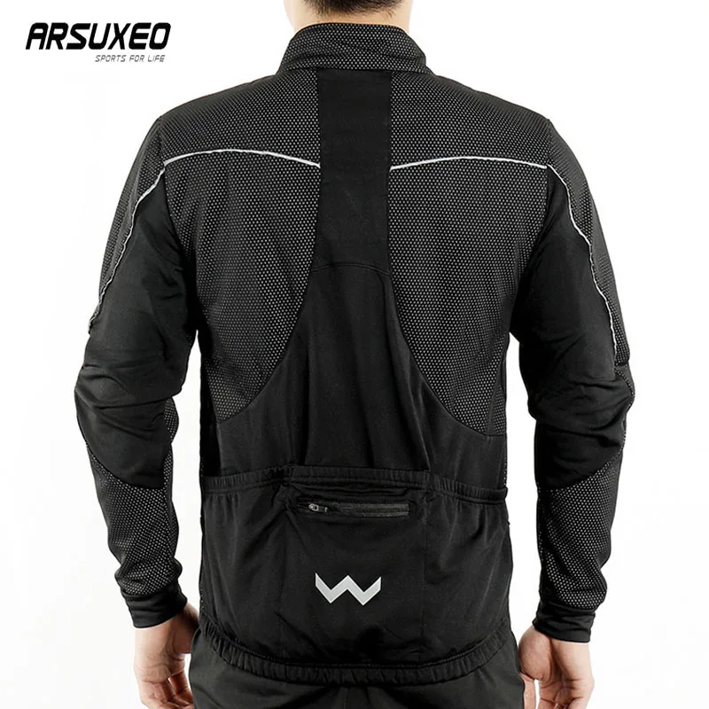 ARSUXEO Fleece Cycling Jacket Man Winter Thermal Mountain Bike Jacket Waterproof Bicycle Coat Windproof Reflective MTB Jacket - Image 4