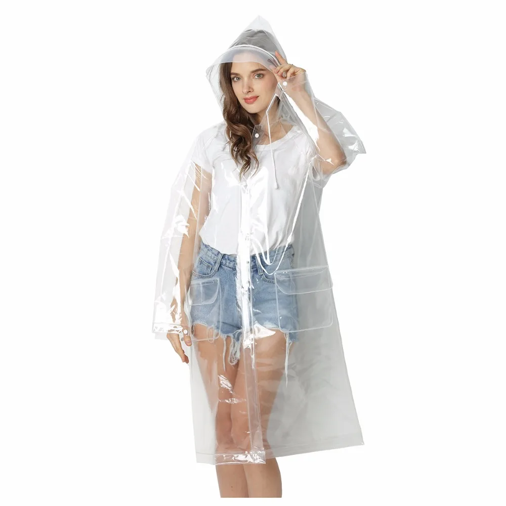 New EVA Transparent Waterproof Women Poncho Raincoat Windproof Clear Biker Men Rain Coat With Hood Brim Outdoor Jacket Rainwear - Image 3