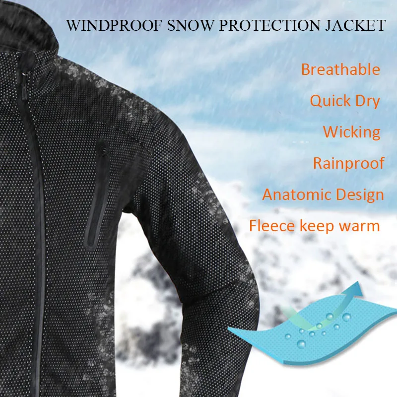 ARSUXEO Fleece Cycling Jacket Man Winter Thermal Mountain Bike Jacket Waterproof Bicycle Coat Windproof Reflective MTB Jacket - Image 6