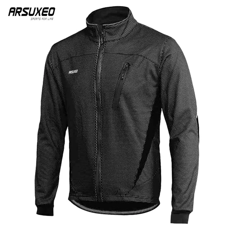 ARSUXEO Fleece Cycling Jacket Man Winter Thermal Mountain Bike Jacket Waterproof Bicycle Coat Windproof Reflective MTB Jacket - Image 2