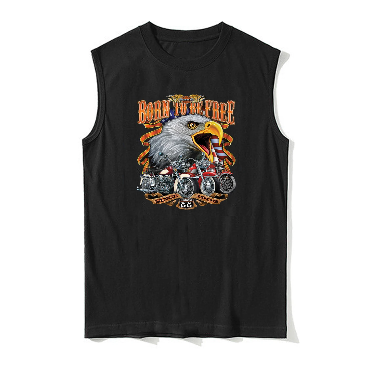 Born To Be Free Historic Route 66 Bald Eagle Motorcycle Tanktop 100% Cotton O-Neck Summer Casual Mens Vests Sleeveless T-shirt