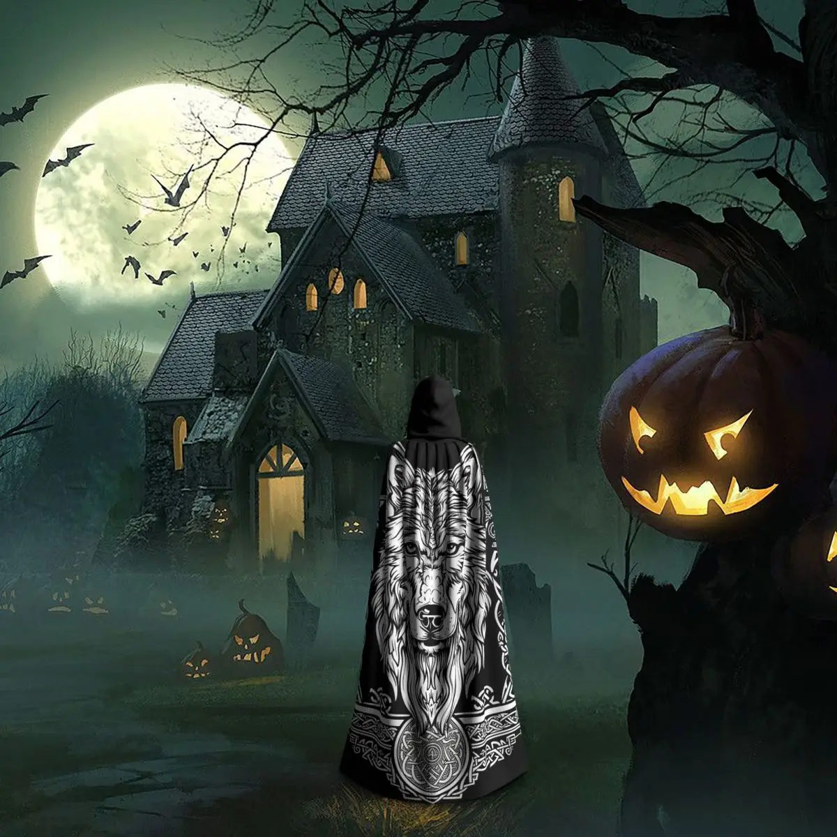 Norse Nordic Viking Celtic Long Hooded Cloak Witch Medieval Costume Cosplay Cape HalloweenParty Adult Unisex - Image 6