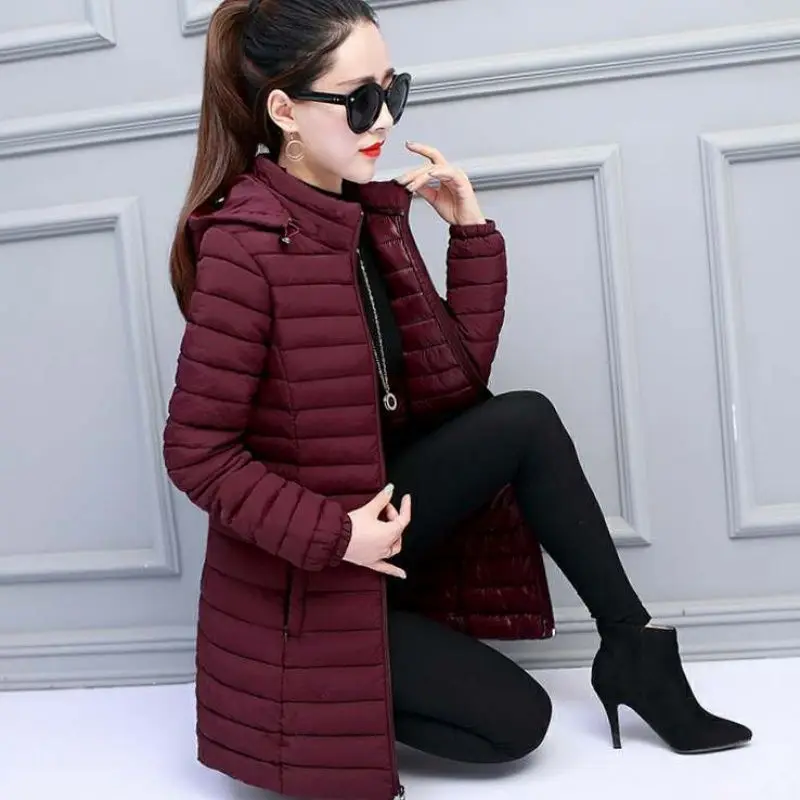 Women Winter Down Cotton Jacket Parka Slim Hooded Quilted Coat Warm Madam Fashion Thicken Outerwear Solid Color Loose Clothing - Image 4