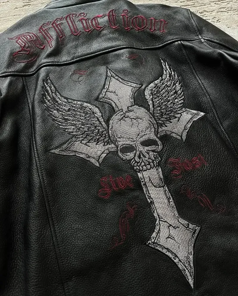 Affliction Jackets Harajuku New Skull Embroidery Fashion Pu Leather Jacket Men Women Long Sleeve Zipper Jacket Coat Streetwear - Image 4