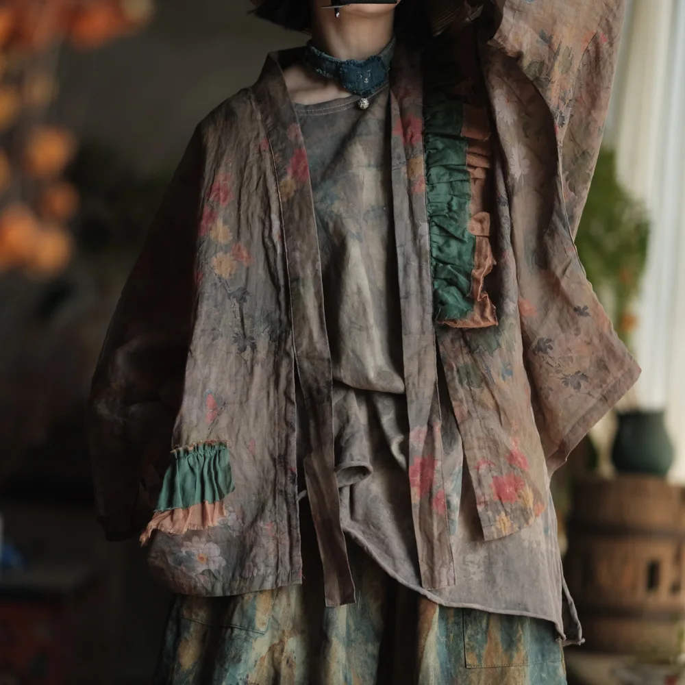 Women Plus Size Japanese Style Cardigans Jackets Robe Femme Casual Linen Coats New Arrival 2025 Spring Batwing Sleeve Outwear - Image 6