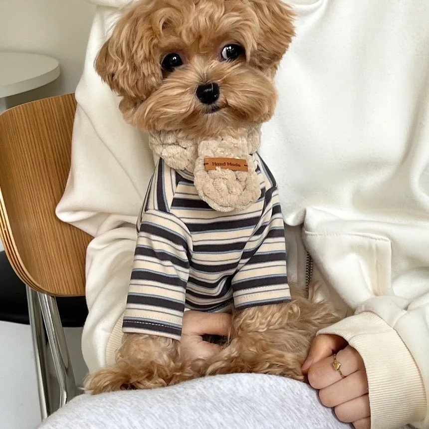 2025 Yellow Striped Dog Clothes New Puppy Bottom Shirt Teddy Summer Casual Vest Pet Pomeranian Home Clothing - Image 5