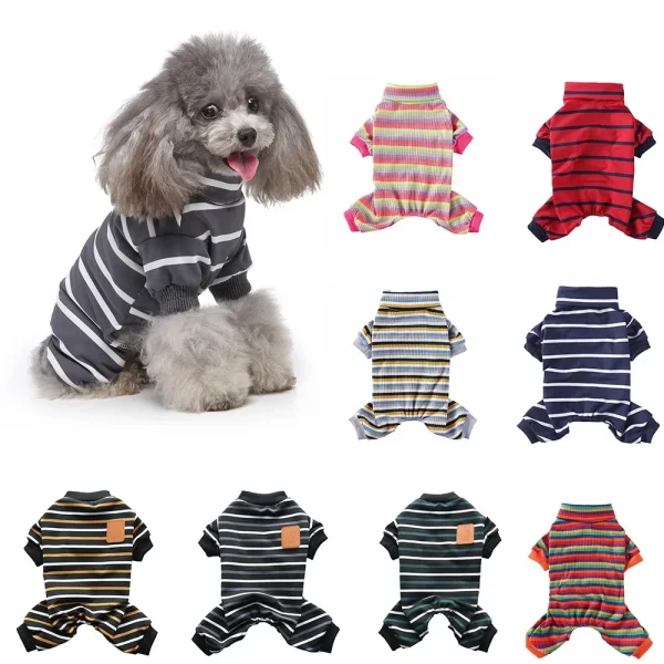 Dog Stripped Pajamas Suit Pet Clothes for Small Dogs Cat Pyjama Dog Puppy Jump Medium Dogs Sleepingwear Warm Clothing Coat