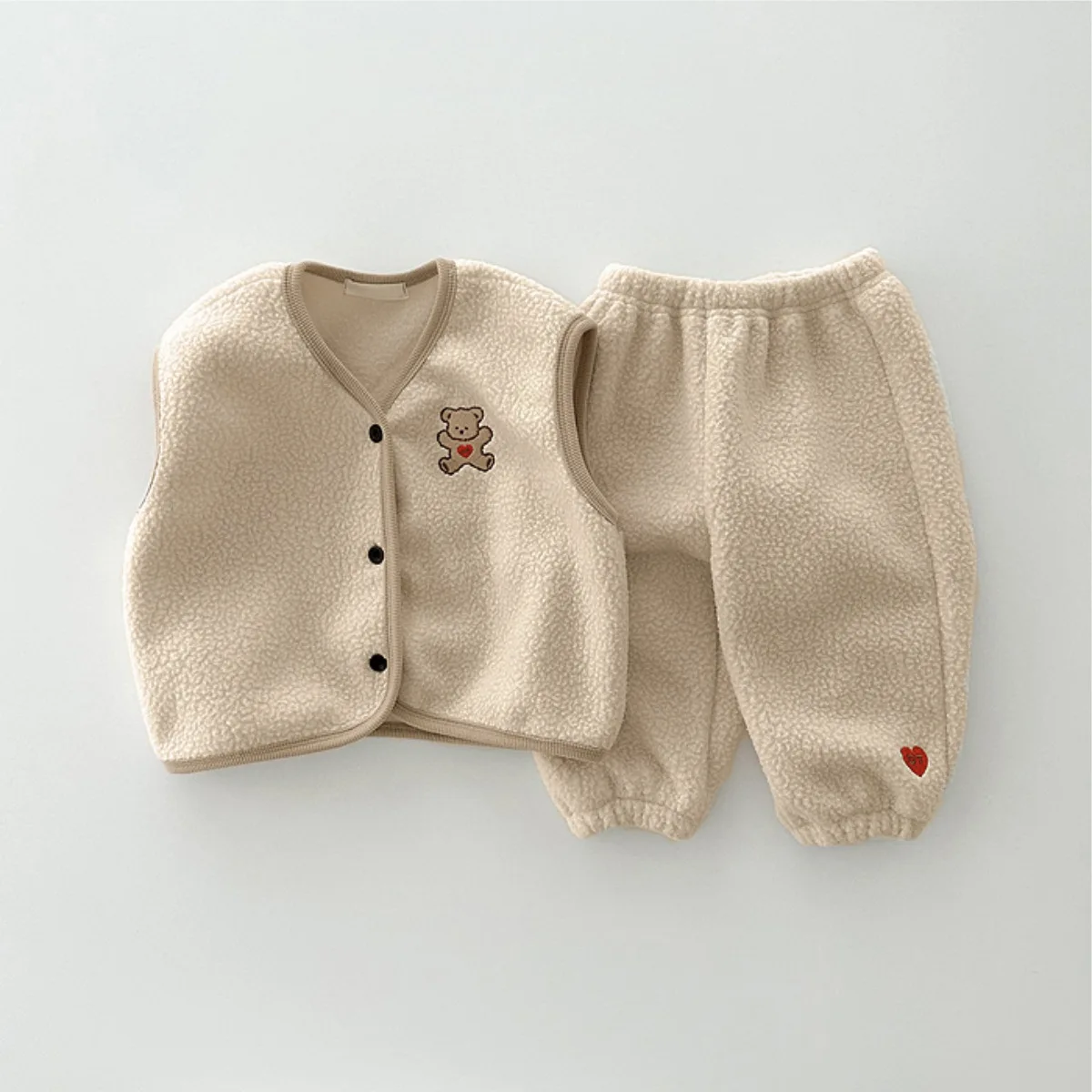 Autumn Baby Cartoon Bear Embroidered Double Side Velvet Vest + PP Pants Set for Boys and Girls Infant Tank Top Suit for Spring - Image 4