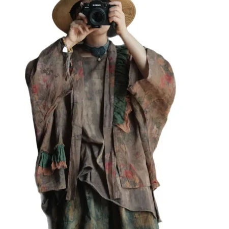 Women Plus Size Japanese Style Cardigans Jackets Robe Femme Casual Linen Coats New Arrival 2025 Spring Batwing Sleeve Outwear
