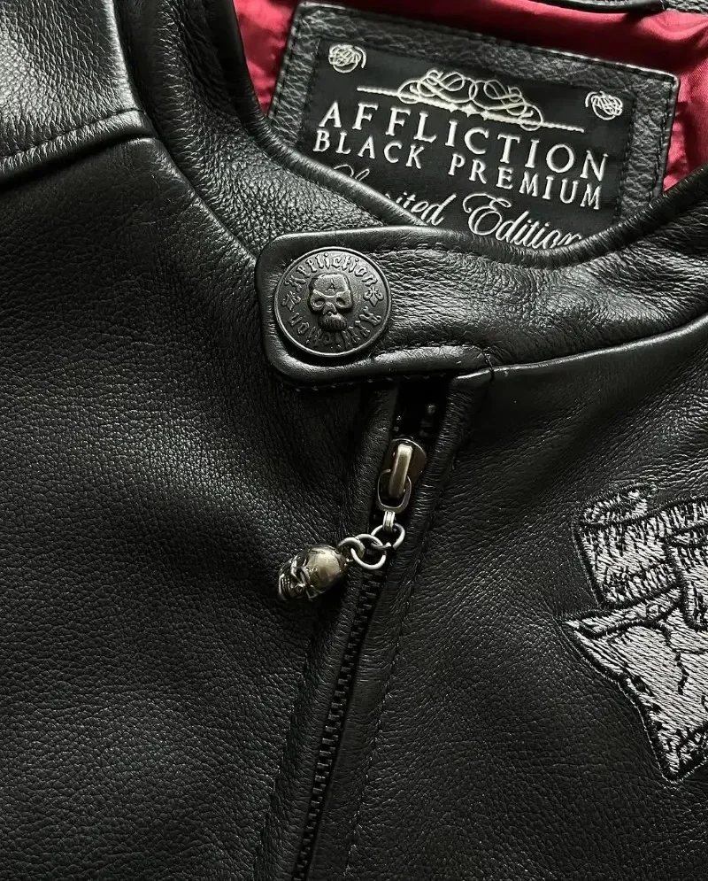 Affliction Jackets Harajuku New Skull Embroidery Fashion Pu Leather Jacket Men Women Long Sleeve Zipper Jacket Coat Streetwear - Image 3
