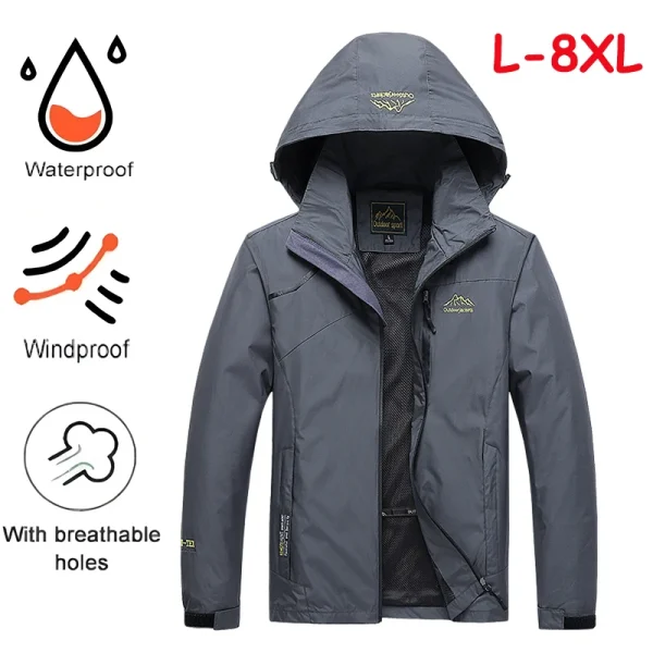 Men's Waterproof Hiking Jacket Autumn Men Large Size Windproof Windbreaker Outdoor Camping Hunting Running Fishing Sports Coats