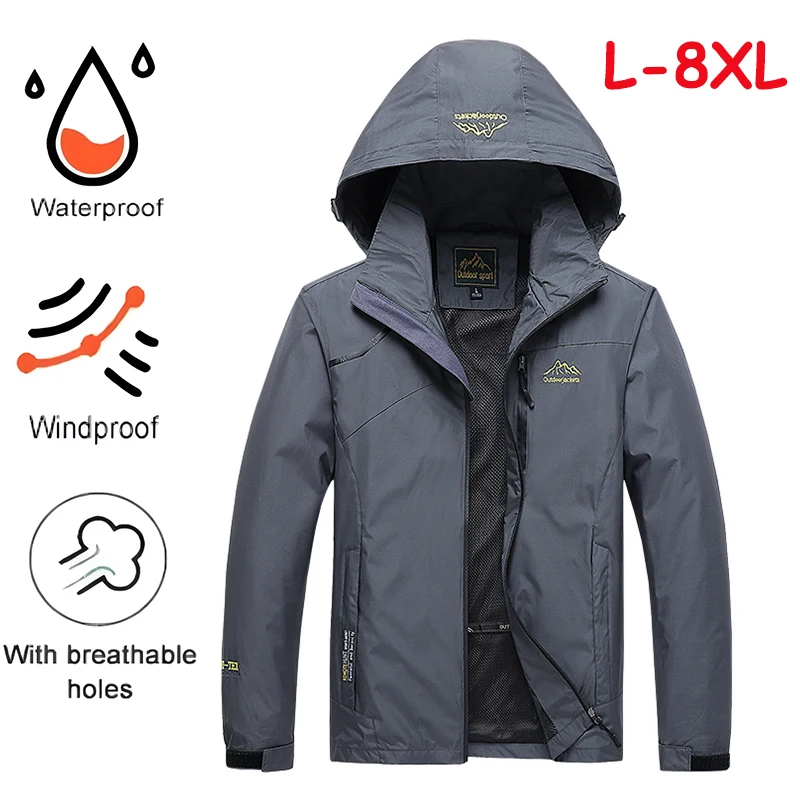 Men's Waterproof Hiking Jacket Autumn Men Large Size Windproof Windbreaker Outdoor Camping Hunting Running Fishing Sports Coats