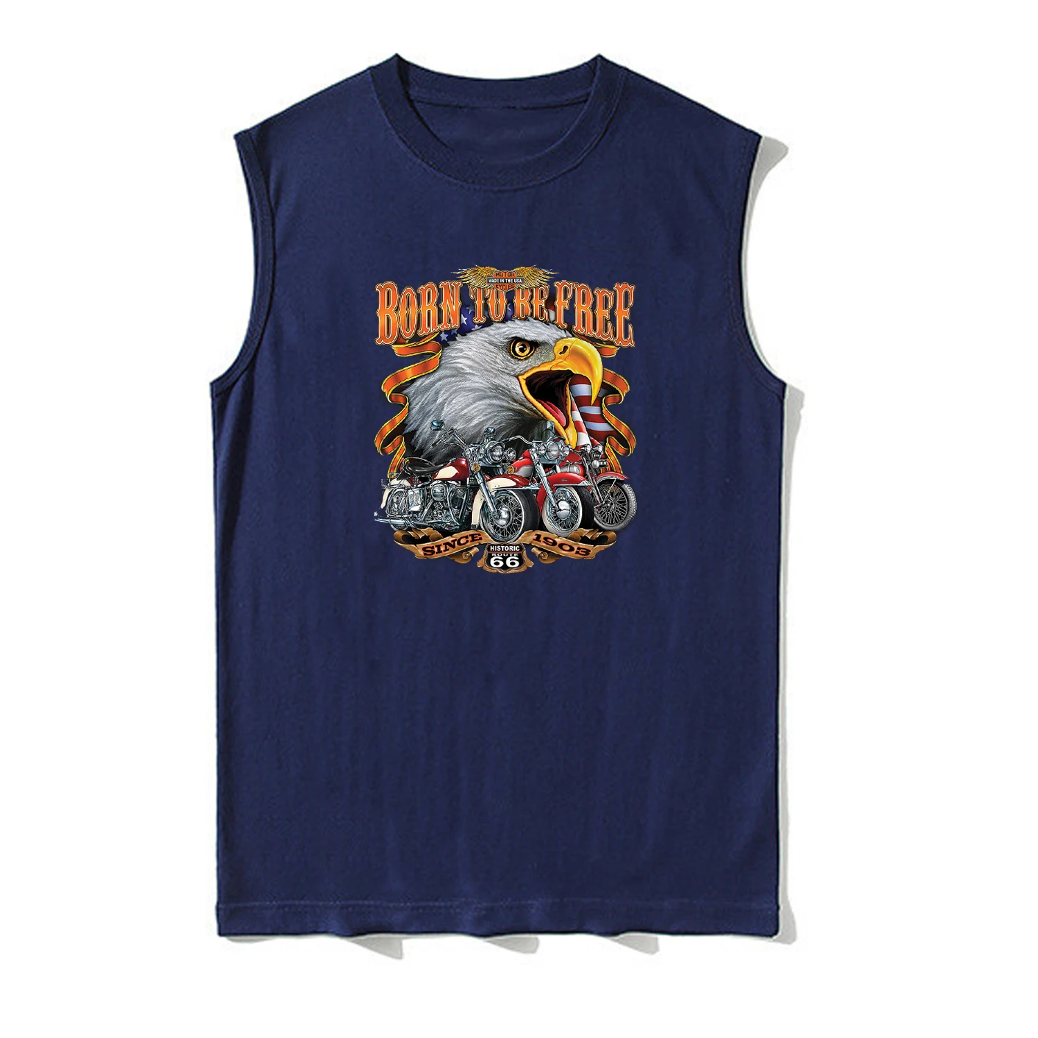 Born To Be Free Historic Route 66 Bald Eagle Motorcycle Tanktop 100% Cotton O-Neck Summer Casual Mens Vests Sleeveless T-shirt - Image 2
