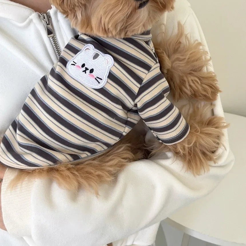 2025 Yellow Striped Dog Clothes New Puppy Bottom Shirt Teddy Summer Casual Vest Pet Pomeranian Home Clothing - Image 6