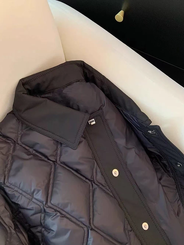 Winter Argyle Black Parkas Women Fashion Warm Patchwork Crop Coats Y2K Loose Single Breasted Lapel Casual Outerwear Mujer - Image 6