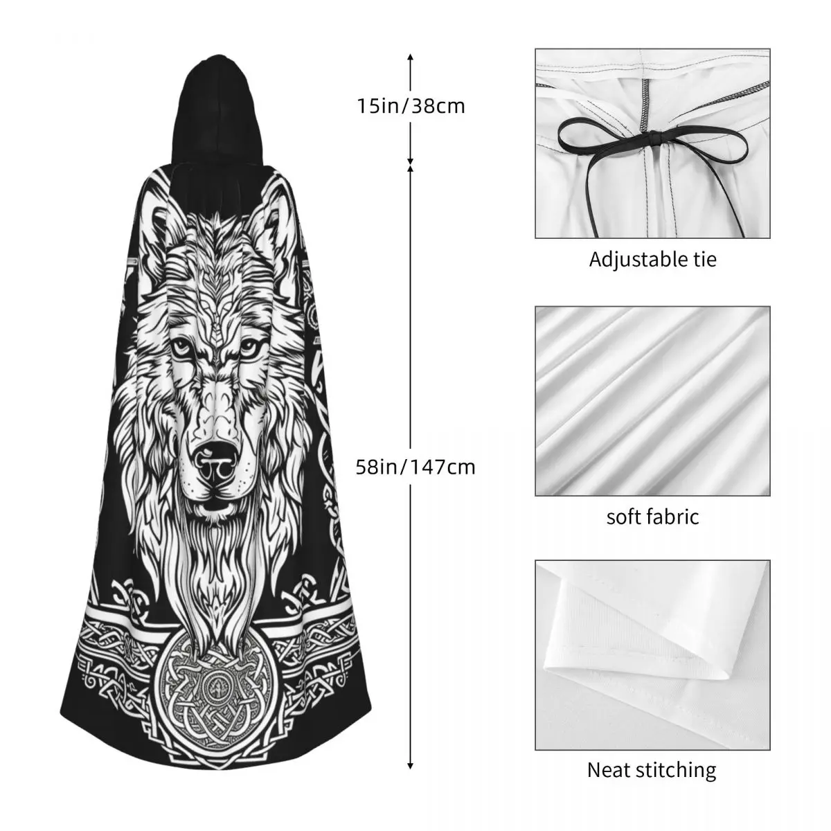 Norse Nordic Viking Celtic Long Hooded Cloak Witch Medieval Costume Cosplay Cape HalloweenParty Adult Unisex - Image 3