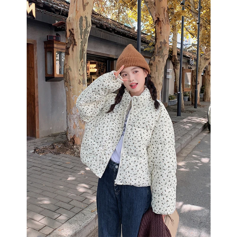 Floral Short Parkas Women Vintage Print Down Coats Winter Korean Cropped Puffer Jacket Thicken Warm Cotton Padded Outerwears New - Image 5