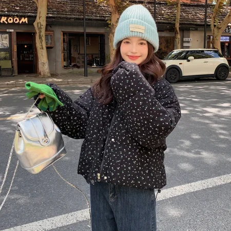 Floral Short Parkas Women Vintage Print Down Coats Winter Korean Cropped Puffer Jacket Thicken Warm Cotton Padded Outerwears New