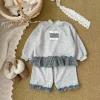 2025 Winter New Children Long Sleeve Clothes Set Girls Fleece Plaid Splicing Sweatshirt + Pants 2pcs Suit Kids Warm Outfits