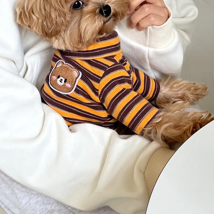 2025 Yellow Striped Dog Clothes New Puppy Bottom Shirt Teddy Summer Casual Vest Pet Pomeranian Home Clothing - Image 3