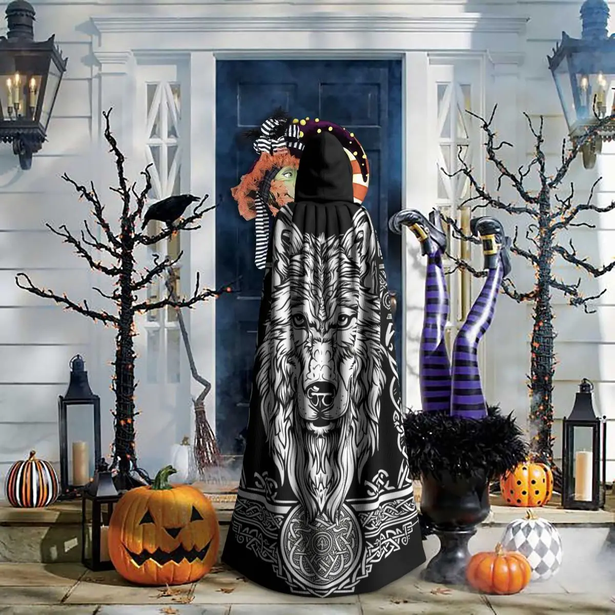 Norse Nordic Viking Celtic Long Hooded Cloak Witch Medieval Costume Cosplay Cape HalloweenParty Adult Unisex - Image 5