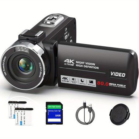[4K Vlogging Camera] DINGETU 4K Ultra 80MP Vlogging Camera for YouTube | 18X Digital Zoom Camcorder with 3.0" LCD Touch Screen, IR Night Vision, Controller, 32GB SD Card & 2 Batteries