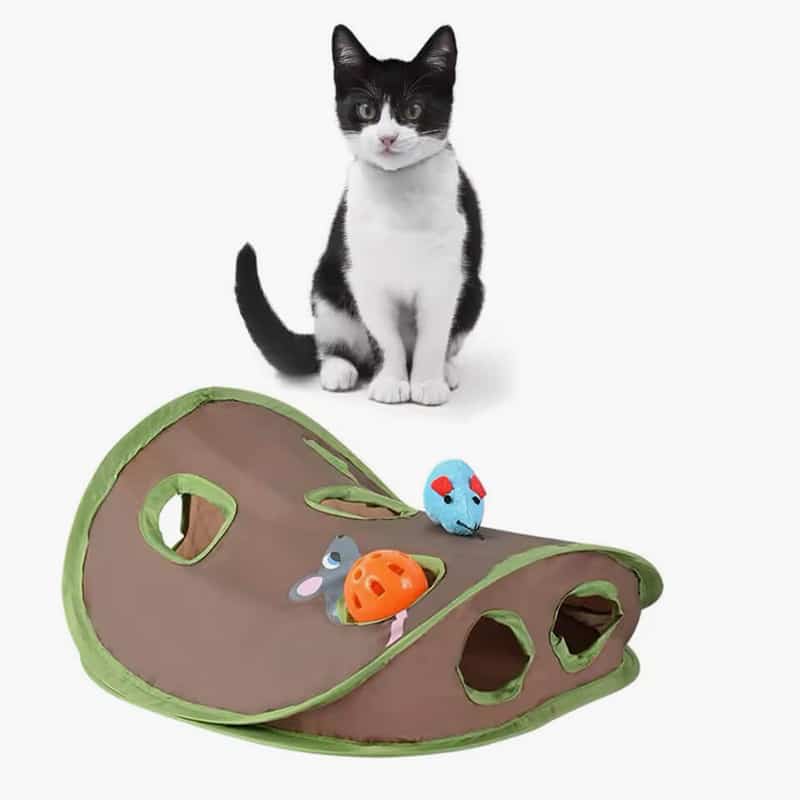 Cute Pet Cat Interactive Hide Seek Game 9 Holes Tunnel Mouse Hunt Intelligence Toy Pet Hidden Hole Kitten Foldable Toys - Image 2